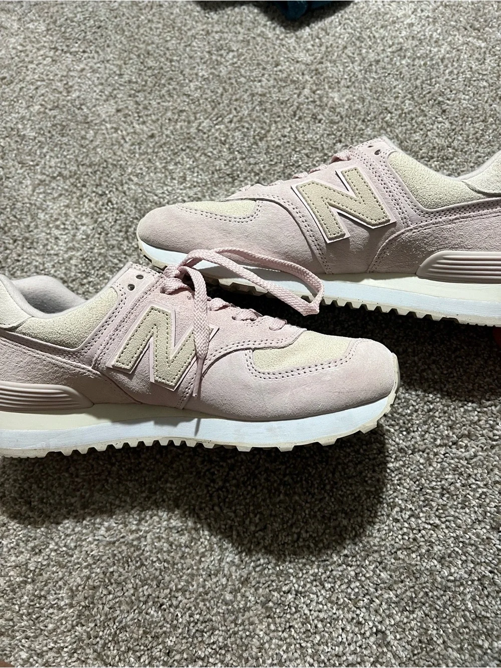 New Balance Women's Light Pink and Cream Suede Sneakers